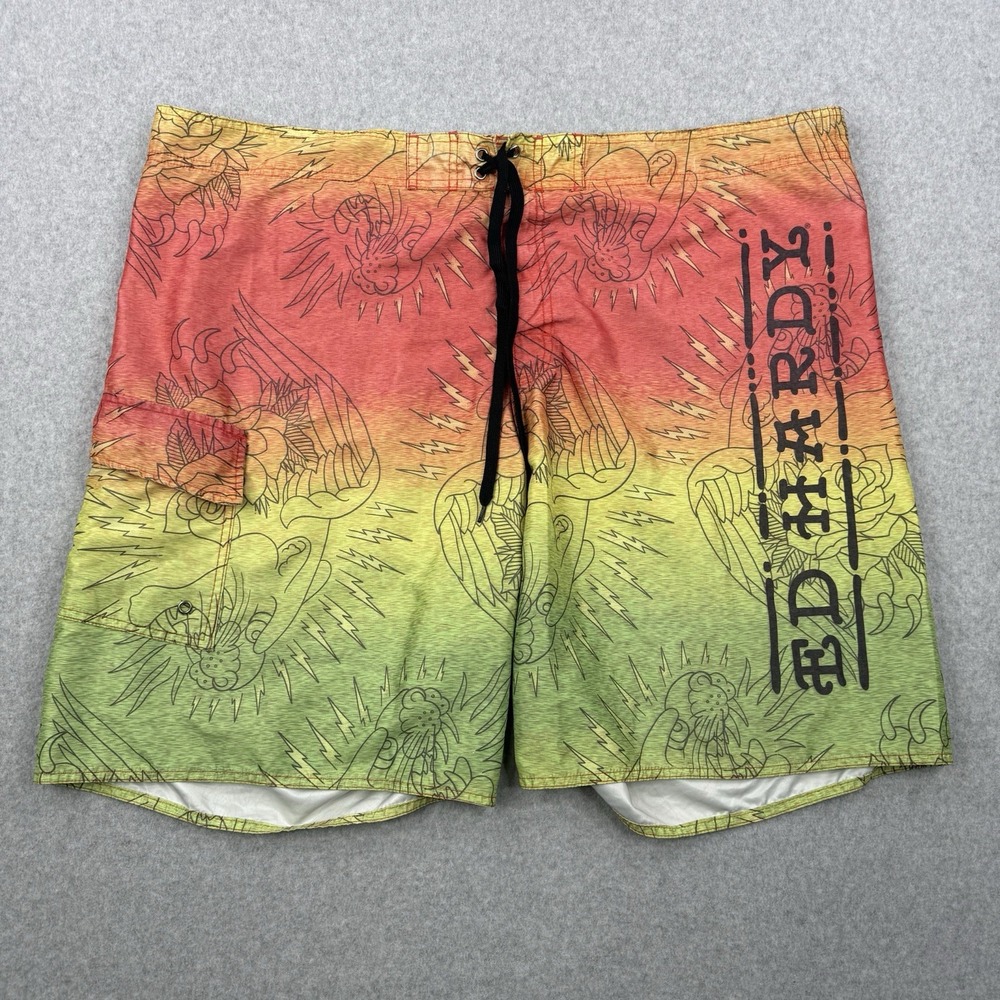 Ed Hardy Shorts Mens 2XL Multicolor Drawstring Cargo Tiger Swim‎ Trunks Surf